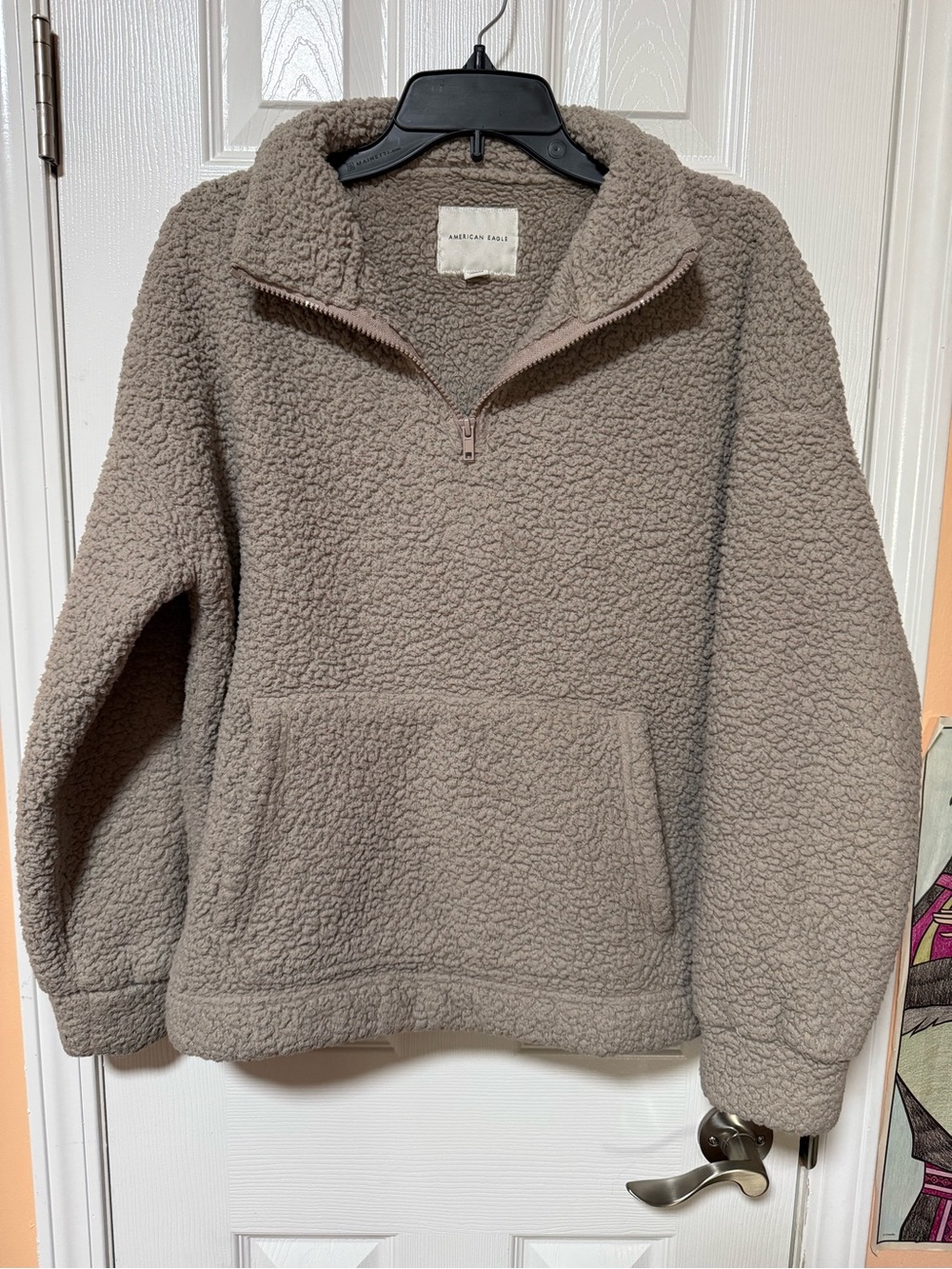 American Eagle Outfitters Taupe Sherpa Half-Zip Pullover